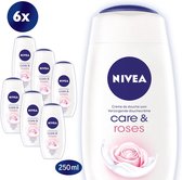 NIVEA Care & Roses - 6 x 250 ml - Voordeelverpakking - Douchecrème