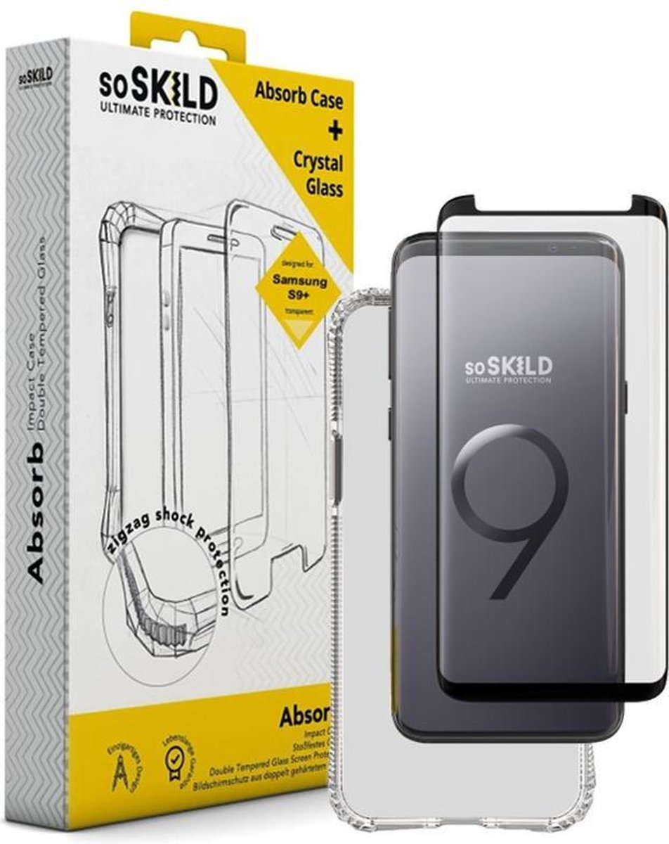 SoSkild Samsung Galaxy S9+ Absorb Impact Case Transparent and Tempered Glass Transparent