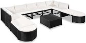 Loungeset poly rattan zwart en crèmewit 32-delig  (incl. Fleecedeken)