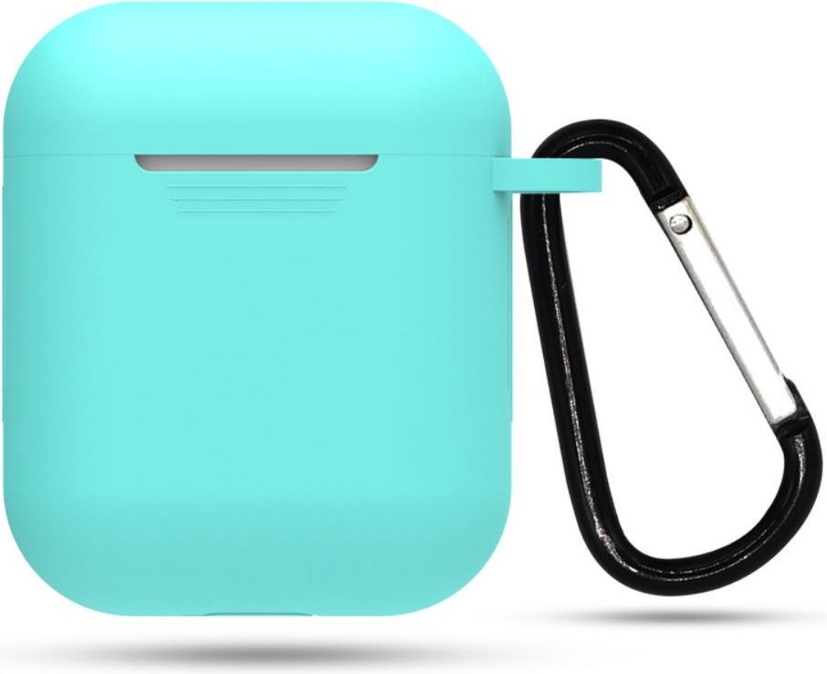 Siliconen case | geschikt voor airpods | karabijnhaak | licht blauw