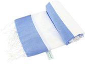 Arowell Double Banded Pestemal - Fouta - Hamamdoek - Hammamdoek - Blauw - Wit - 180 x 100 cm