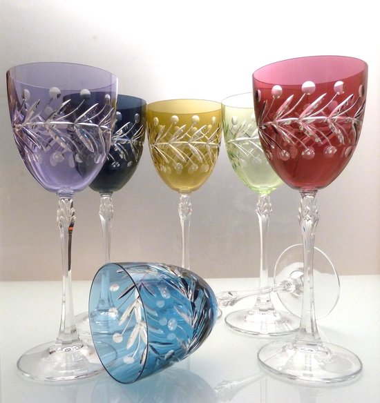 Kristallen wijnglazen - Wijnglas ANTOINETTE - mix kleuren - 6 glazen -  gekleurd kristal | bol.com