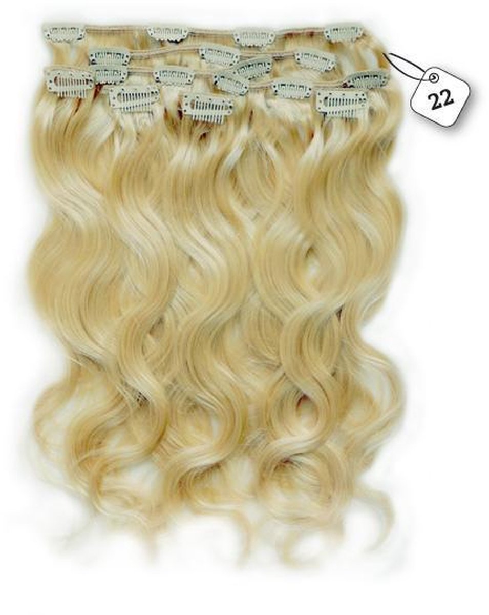 Clip in Extensions, 100% Human Hair, Body Wave, 18 inch, kleur #22 Hollywood Blonde