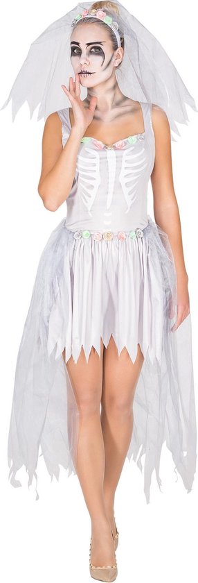 dressforfun - vrouwenkostuum Bruidskleed skelet M - verkleedkleding kostuum halloween verkleden feestkleding carnavalskleding carnaval feestkledij partykleding - 300059