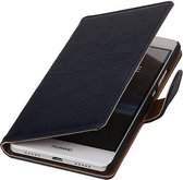 Washed Leer Bookstyle Wallet Case Hoesje - Geschikt voor Huawei Ascend G510 Donker Blauw