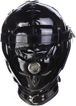 Banoch - Foraminis Hood Shiny Black - Zwart bondage glans masker van PU Leer | BDSM