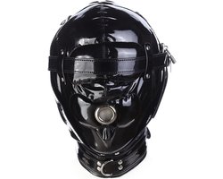 Banoch - Foraminis Hood Shiny Black - Zwart bondage glans masker van PU Leer | BDSM