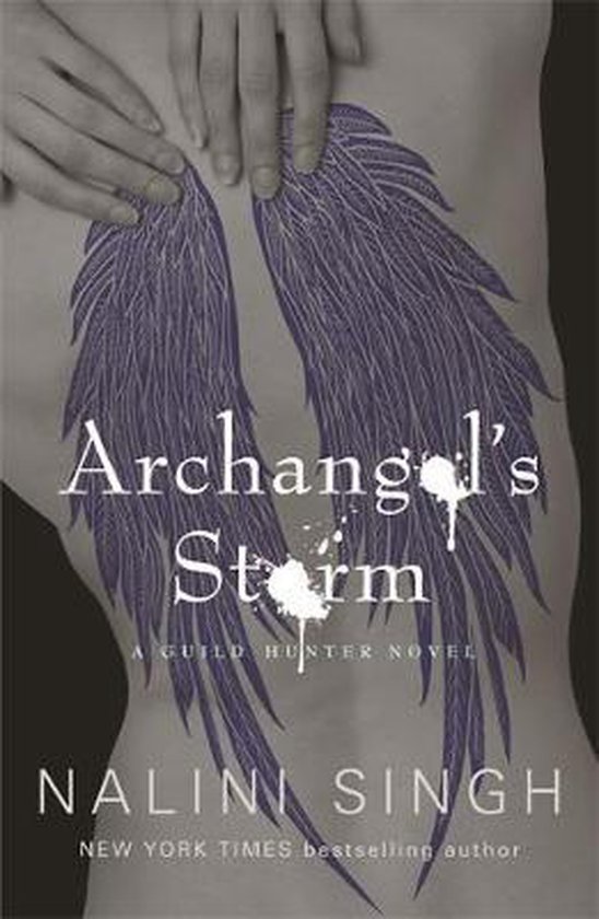 De kaft van Archangel's Storm toont een afbeelding van vleugels op een rug, met de titel in grote letters.