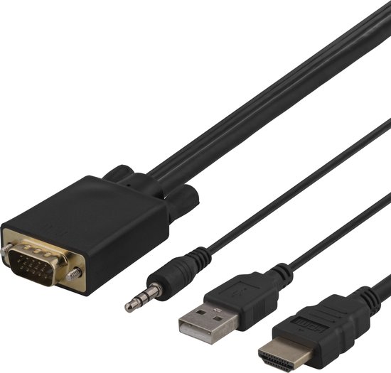 DELTACO VGAHDMI12 Câble VGA vers HDMI et audio Full HD, alimenté par