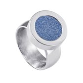Quiges RVS Schroefsysteem Ring Zilverkleurig Glans 20mm met Verwisselbare Glitter Blauw 12mm Mini Munt