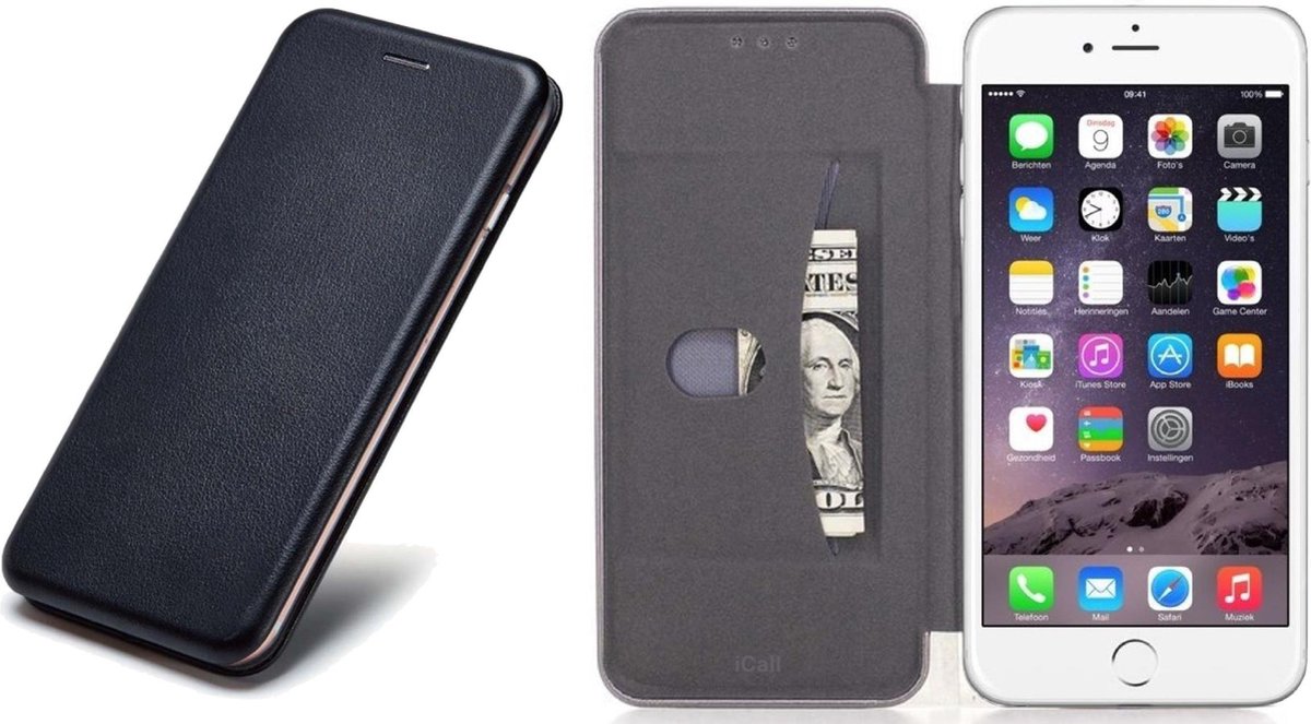 Hoesje geschikt voor iPhone 6s / 6 - Book Case Kunstleer Minimalistisch Zwart