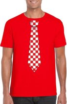 Rood t-shirt met geblokte Brabant stropdas voor heren L