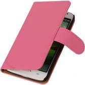 Sony Xperia M2 - Effen Roze hoesje - Book Case Wallet Cover Beschermhoes