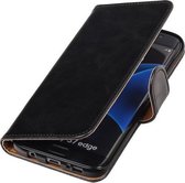 Zwart Pull-Up PU booktype wallet cover hoesje voor Samsung Galaxy S7 Edge