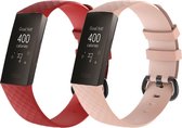 KELERINO. Siliconen bandje geschikt voor Fitbit Charge 3 / Charge 4 - Rood & Roze - Large