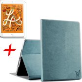 Apple iPad Mini 5 (2019) Hoes + Screenprotector - Canvas Eco Leer Smart Book Case Hoesje - iCall - Blauw