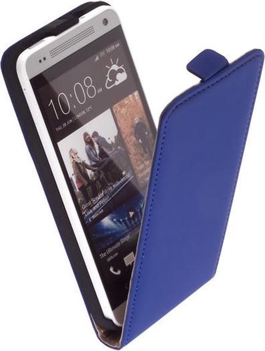 LELYCASE Flip Case Lederen Hoesje HTC One Mini Blauw