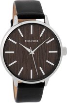 OOZOO Timepieces - Zilverkleurige horloge met zwarte leren band - C9254