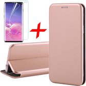Hoesje geschikt voor Samsung Galaxy S10 Plus - Screen Protector PET - Book Case Leer ThinShield Goud & Screenprotector
