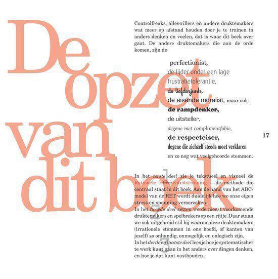 Grote tekst 'De opvang'. De tekst gaat over perfectionisme, frustratietolerantie en de egocentrische moralist.