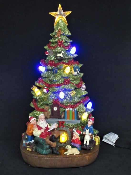 Kerstdorp - Kersthuis - Kerstboom met Kerstman + kinderen - 46.5 cm -  Ledverlichting -... | bol.com