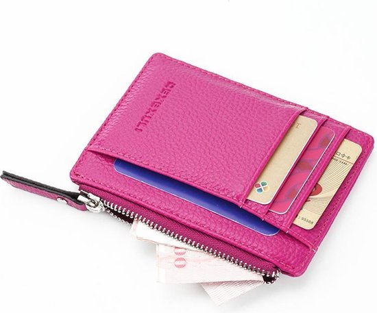 ZILOU® Portemonnee - Pasjeshouder Met Rits - Mini Wallet - Kunstleer - Rosé Rood