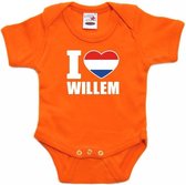 Koningsdag Oranje I love Willem rompertje baby - oranje babykleding 80