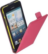 Huawei Ascend G510 Lederlook Flip Case hoesje Roze