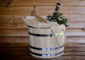 Eikenhouten sauna Emmer met houten deksel voor takkenbos 15L