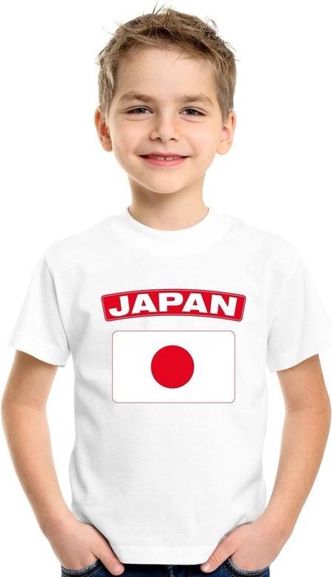 T-shirt met Japanse vlag wit kinderen 146/152