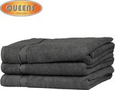 Queens Handdoek - 3 stuks - Antraciet - 50x100 cm - 600 gr/m2