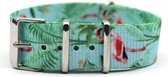 Premium Design Print Flamingo - Nato strap 20mm - horlogeband Groen Blauw