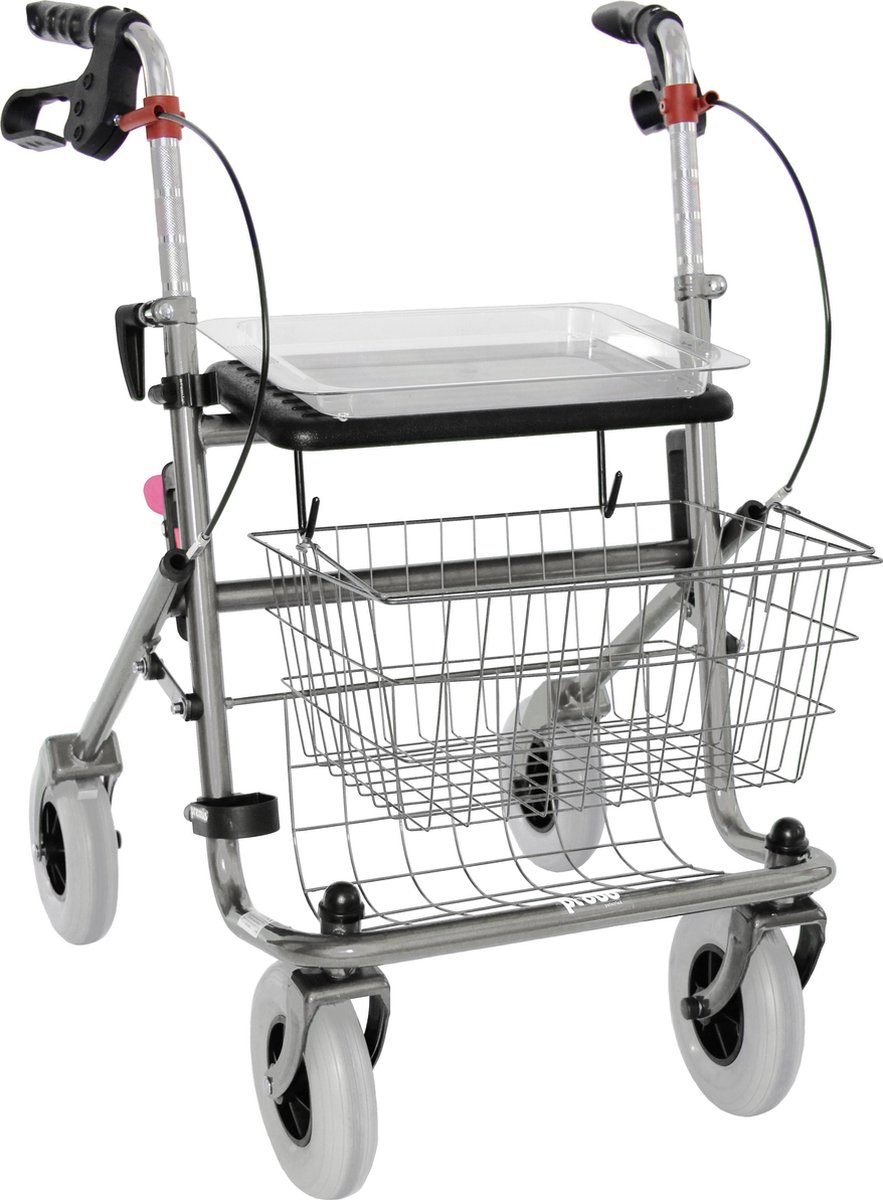 Rollator 43 cm zitbreedte - Premis Provo - Tot 120 kg - In hoogte verstelbaar - Voorzien van een Eenzijdige rem Rechts - Metallic Titanium