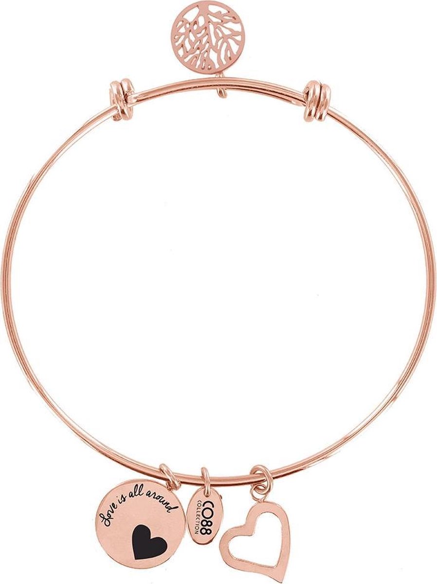 CO88 Collection Celestial 8CB 11001 Stalen Armband met Hangers - Levensboom en Hart - One-size - Rosékleurig
