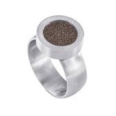 Quiges RVS Schroefsysteem Ring Zilverkleurig Mat 19mm met Verwisselbare Glitter Bruin 12mm Mini Munt