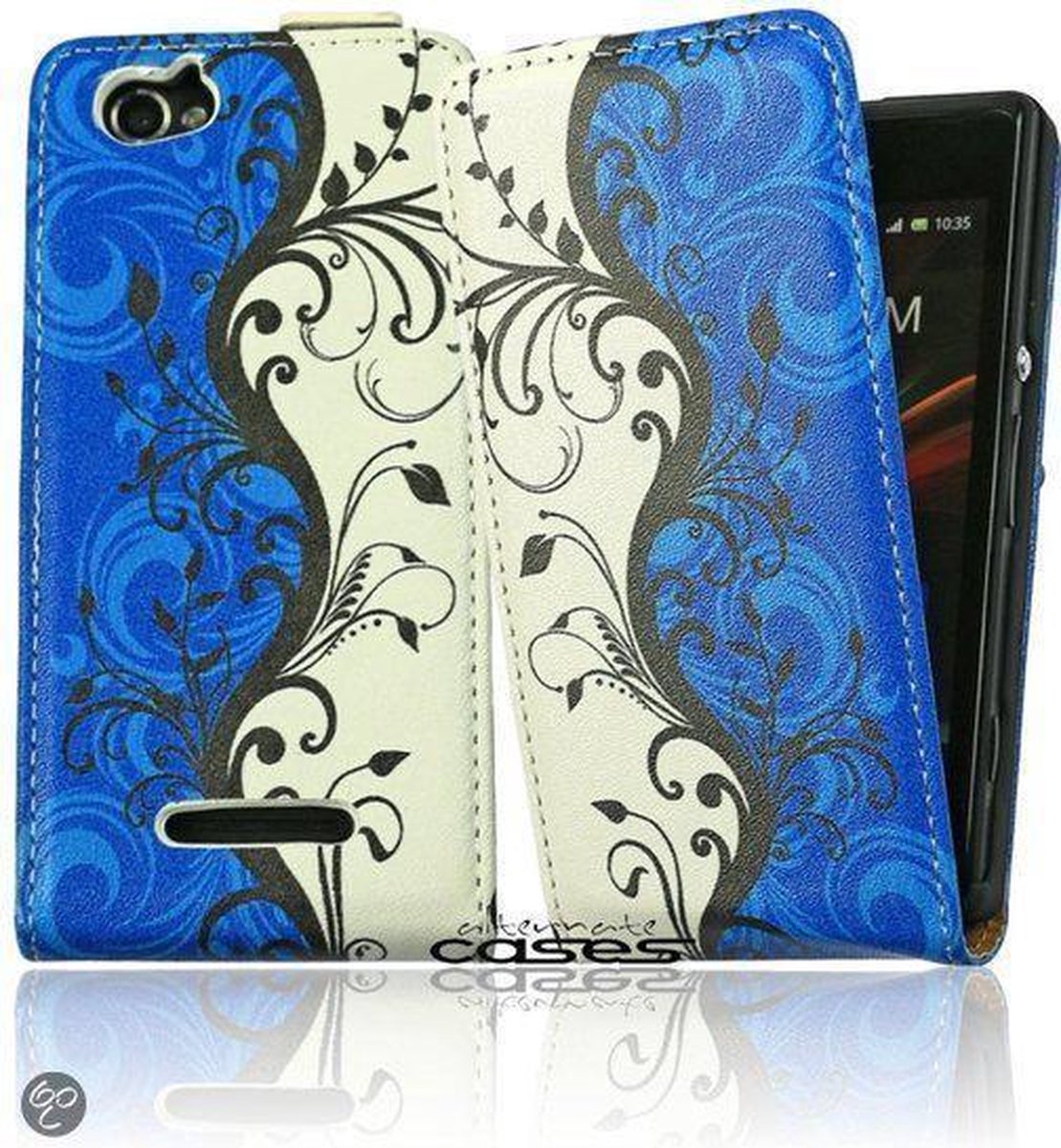 Alternate Bloem Blauw/Wit Flip Case Cover Hoesje Sony Xperia M