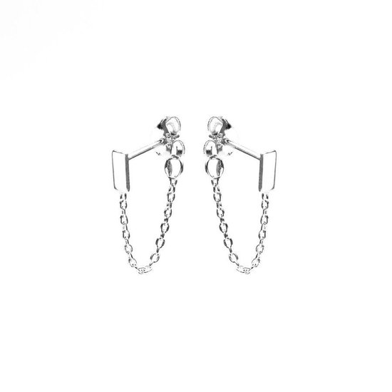 Karma 925 Sterling Zilveren Chain Rectangle Oorknoppen  - Zilver