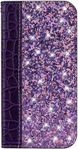 Shop4 - Samsung Galaxy S10 Hoesje - Book Case Krokodil en Glitters Paars