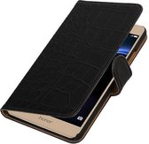 Croco Bookstyle Wallet Case Hoesjes Geschikt voor Huawei Honor V8 Zwart