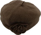 Hoed Dames met Bloem - Cloche - Wol en Acryl - One Size - Bruin