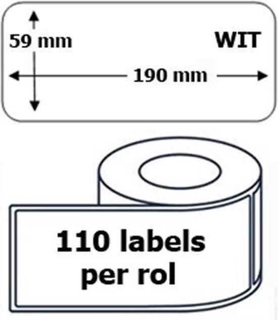 1x Dymo 99019 compatible 110 labels  / 59 mm x 190 mm / wit / papier