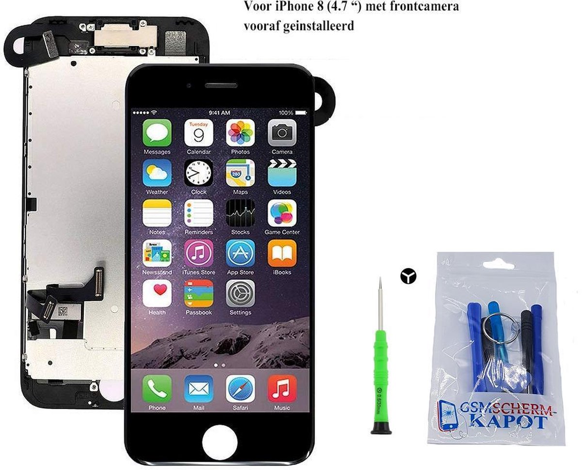 Voor iPhone 8 AA ++ Voorgemonteerd LCD scherm Zwart & Tools