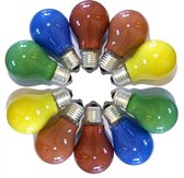 Set 10x gekleurde gloeilampen E27 15W rood geel groen blauw oranje