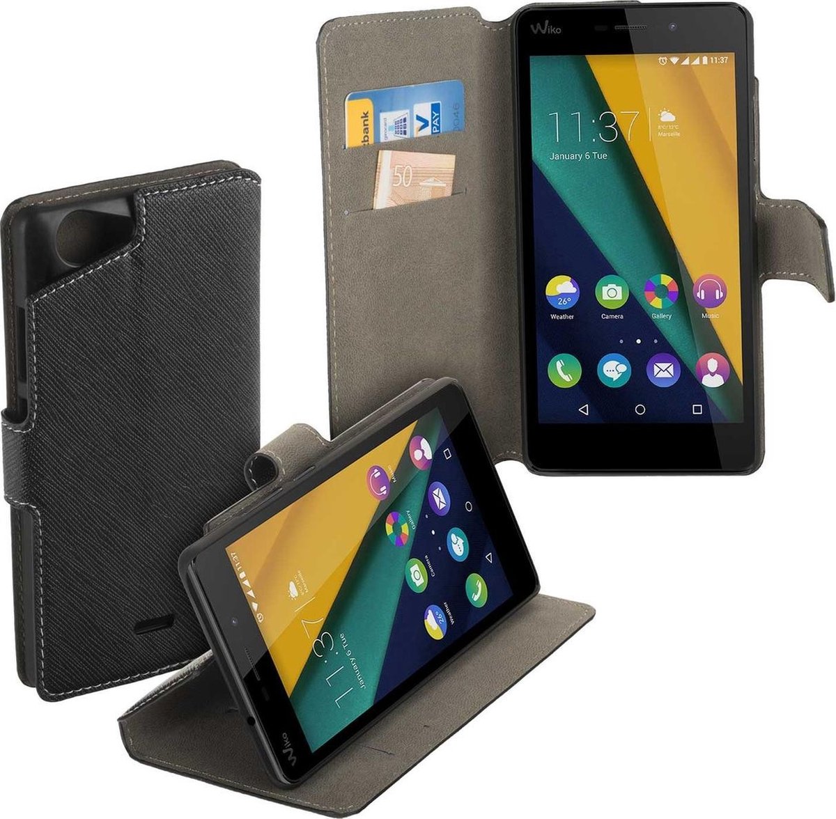 HC zwart bookcase voor de Wiko Pulp Fab 4G wallet cover