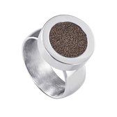 Quiges RVS Schroefsysteem Ring Zilverkleurig Glans 18mm met Verwisselbare Glitter Bruin 12mm Mini Munt
