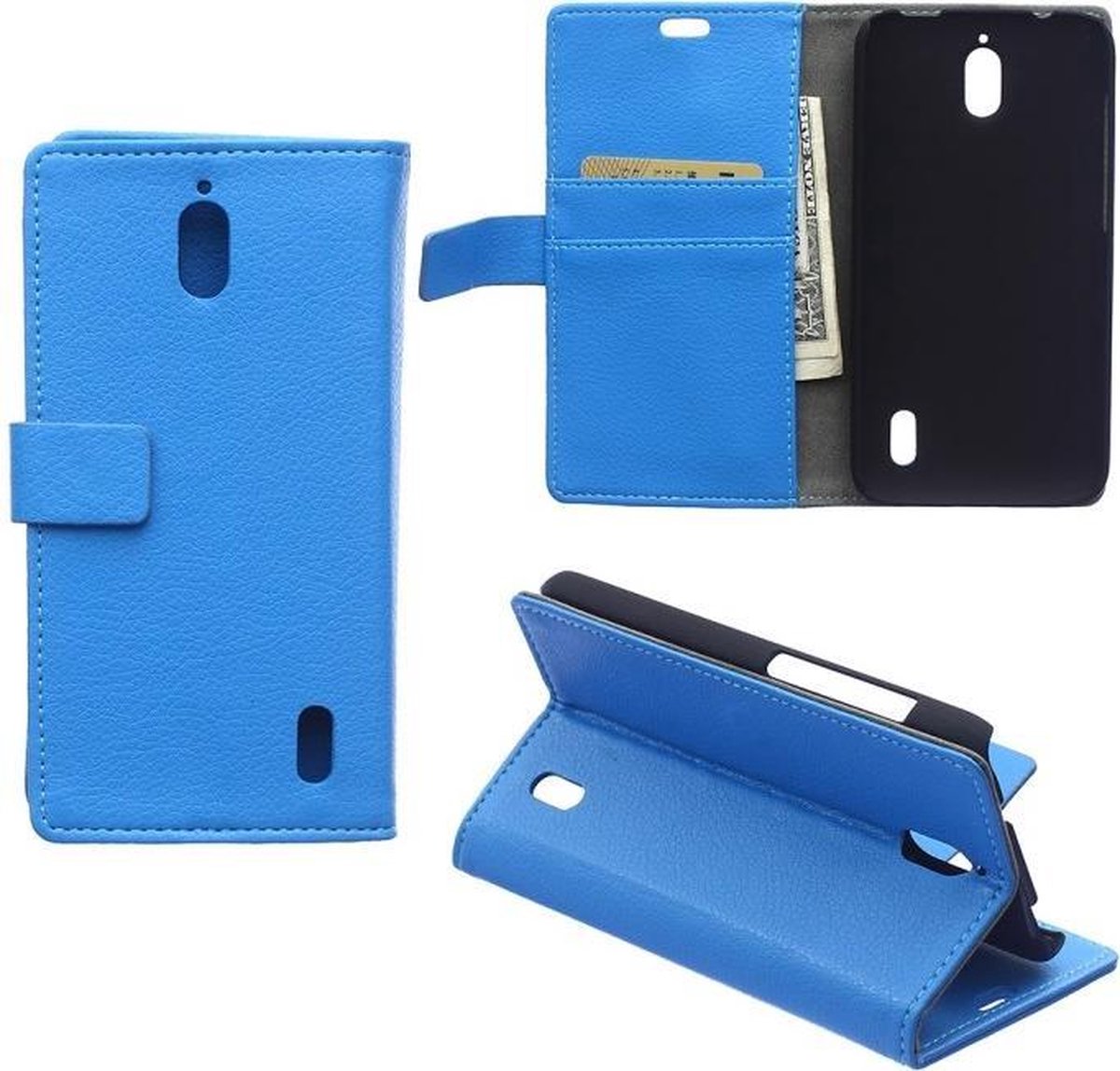 Litchi Cover wallet case hoesje Huawei Y5 Y560 blauw