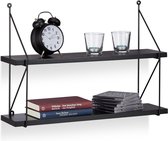 Relaxdays wandrek 2 etages - MDF fotoplank met metalen frame - open wandbox - boekenplank - zwart