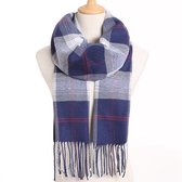 BoeL Sjaal Blauw Grijs Geblokt met Franjes