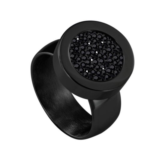 Anneau de système de vis en acier inoxydable Quiges noir brillant 16 mm avec mini pièce de monnaie interchangeable en zircone noire 12 mm