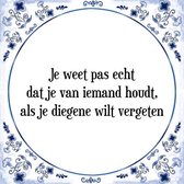 Tegeltje met Spreuk (Tegeltjeswijsheid): Je weet pas echt dat je van iemand houdt, als je diegene wilt vergeten + Kado verpakking & Plakhanger